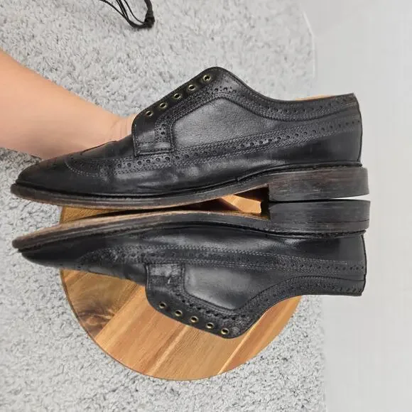 Allen Edmonds Mens 8.5D MacNeil Black Shell Cordovan Wingtip Brogue Oxford Dress